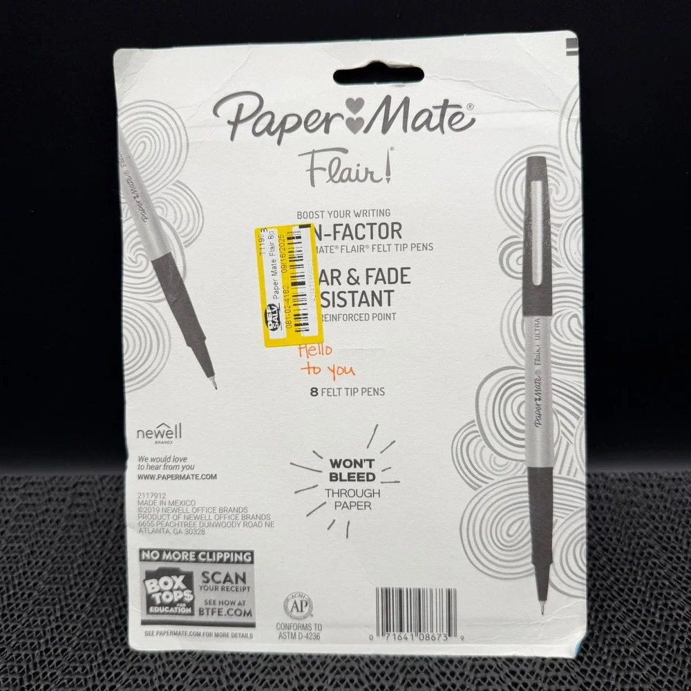 Paper Mate Flair Felt Tip Pens Ultra Fine Point 0.4mm Vivid Colors 8 Count